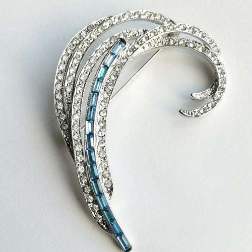 Aigrette Brooch in Clear and Light Blue Crystals