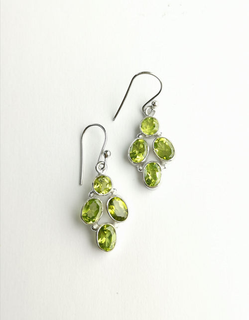 Peridot Cluster Dangle Earrings in  Sterling Silver