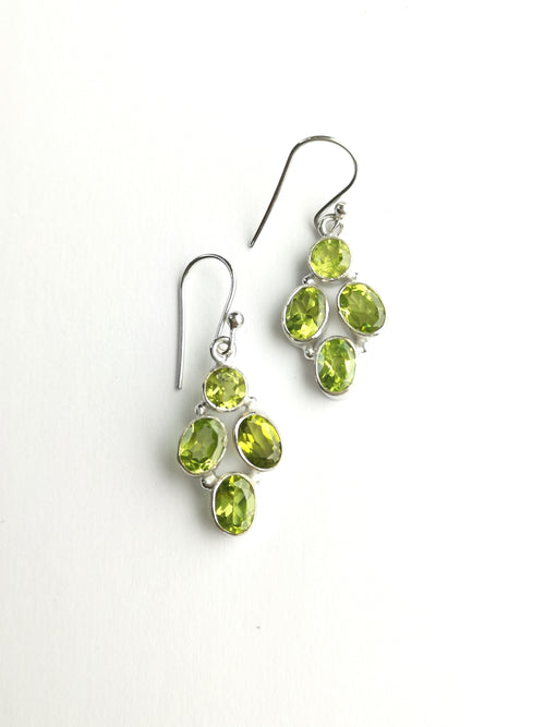 Peridot Cluster Dangle Earrings in  Sterling Silver