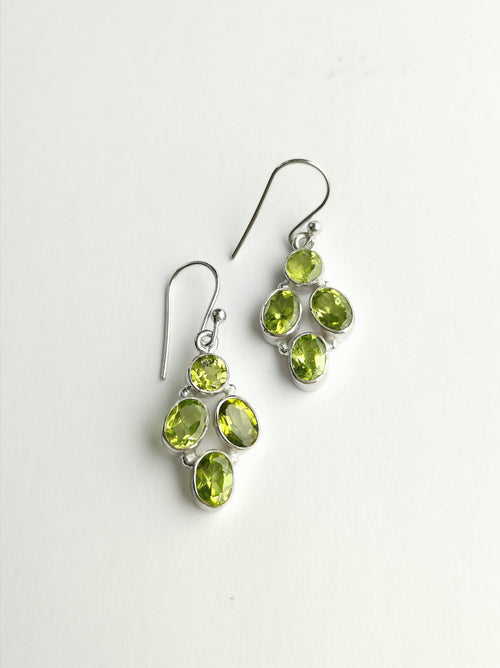 Peridot Cluster Dangle Earrings in  Sterling Silver