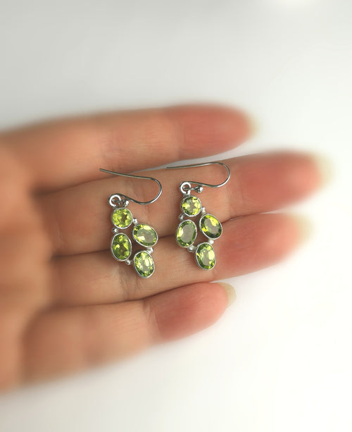 Peridot Cluster Dangle Earrings in  Sterling Silver