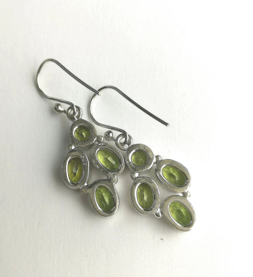 Peridot Cluster Dangle Earrings in  Sterling Silver