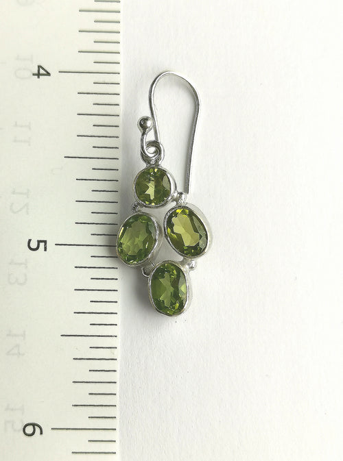 Peridot Cluster Dangle Earrings in  Sterling Silver