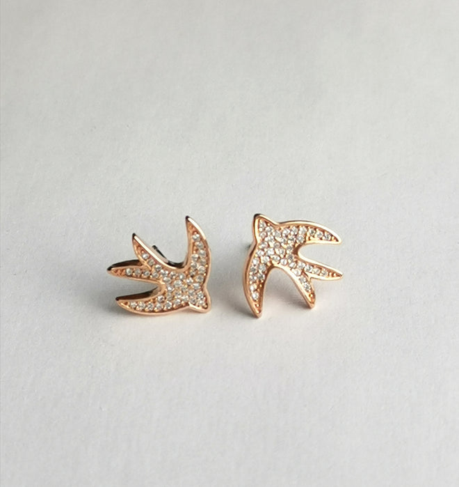 Swallows / Birds CZ Earrings in 14k Rose Gold Vermeil