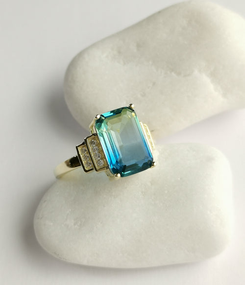 Blue Green Tourmaline Ring in 14k gold Vermeil