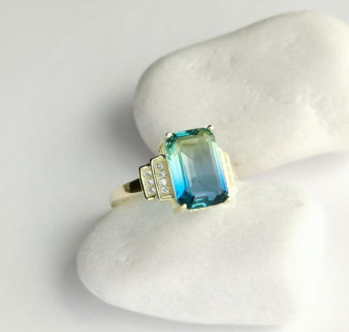 Blue Green Tourmaline Ring in 14k gold Vermeil