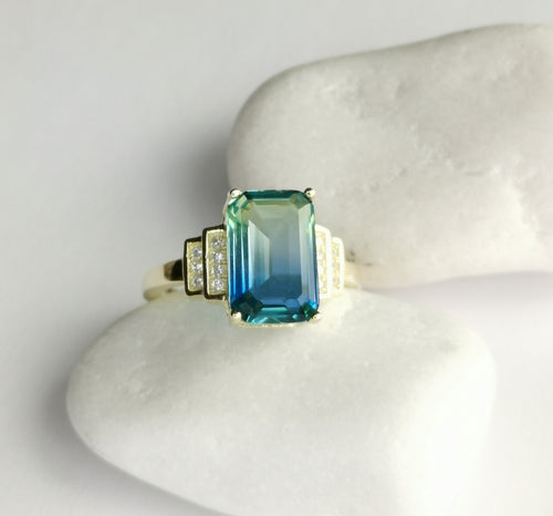 Blue Green Tourmaline Ring in 14k gold Vermeil