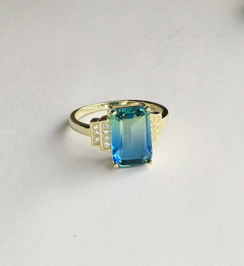 Blue Green Tourmaline Ring in 14k gold Vermeil