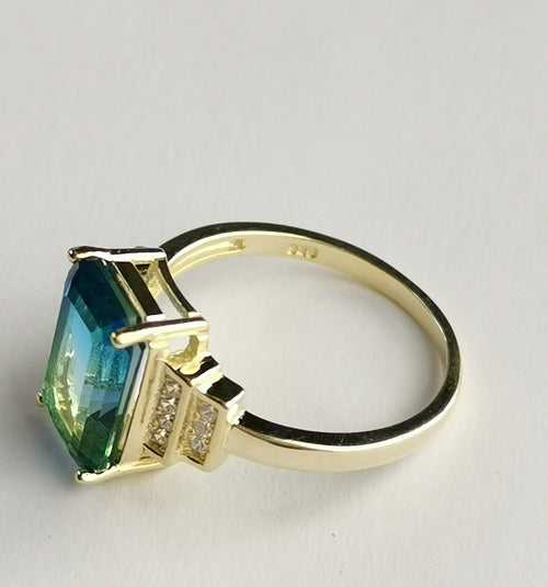 Blue Green Tourmaline Ring in 14k gold Vermeil