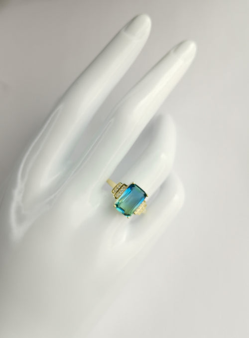 Blue Green Tourmaline Ring in 14k gold Vermeil