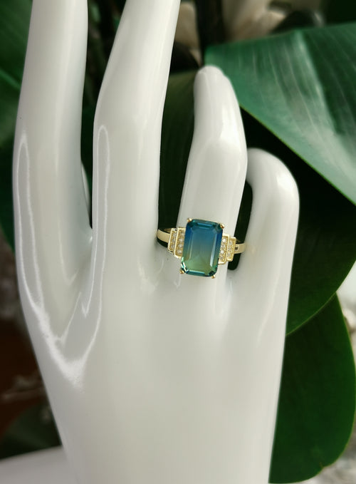 Blue Green Tourmaline Ring in 14k gold Vermeil