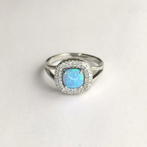 Blue Opal Pave CZ Halo Cocktail Ring