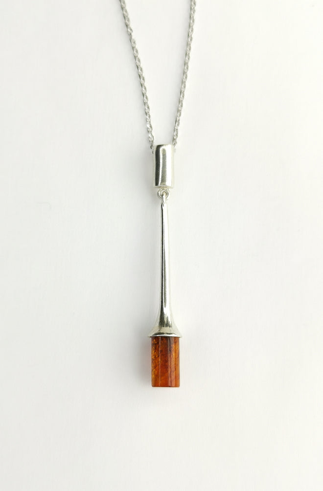 Modernist Amber Pendant Necklace in Sterling Silver