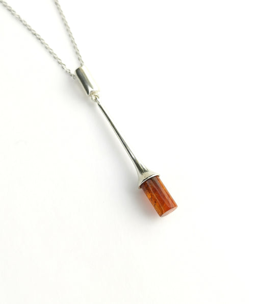 Modernist Amber Pendant Necklace in Sterling Silver