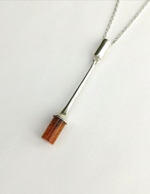 Modernist Amber Pendant Necklace in Sterling Silver