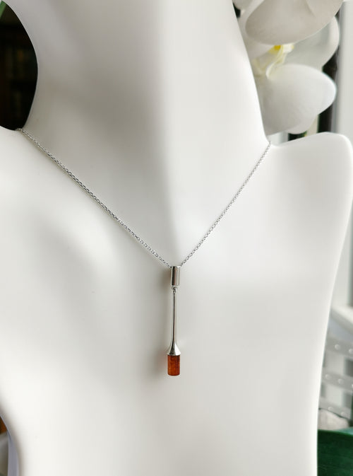 Modernist Amber Pendant Necklace in Sterling Silver