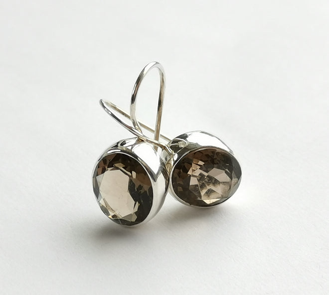 Smoky Topaz / Quartz Modernist Earrings in Sterling Silver