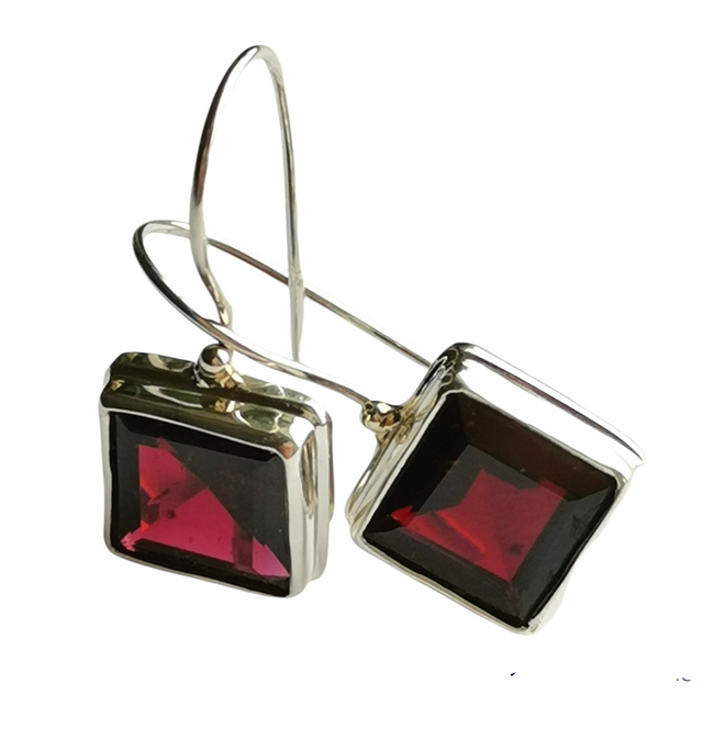 Square Cut 3.5ct  Garnet Drop Earrings in Sterling Silver