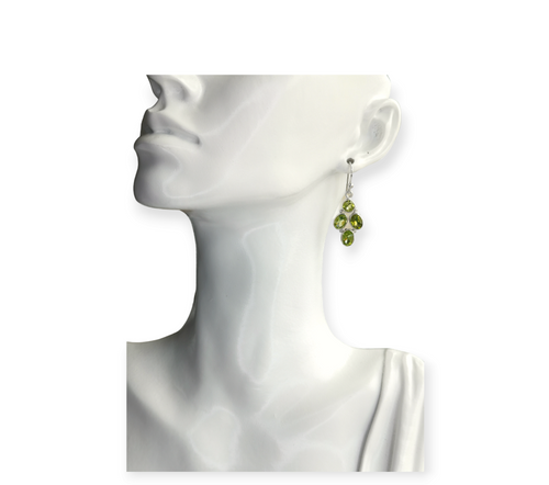 Peridot Cluster Dangle Earrings in  Sterling Silver