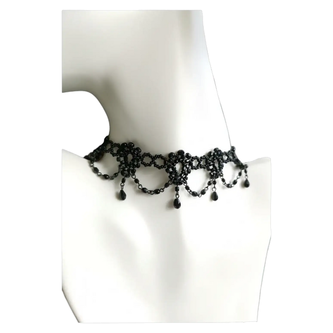 Vintage Czech black Crystal Victorian Style  Choker Necklace