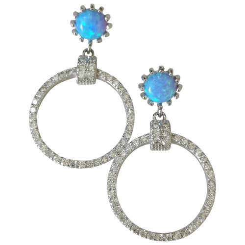 Blue Opal and CZ hoop earrings in Sterling Silver