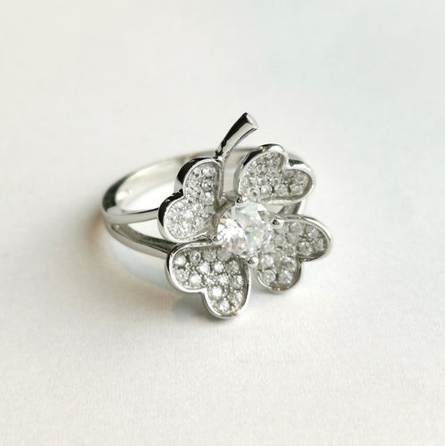 CZ Clover Flower Cocktail Ring in Sterling Silver