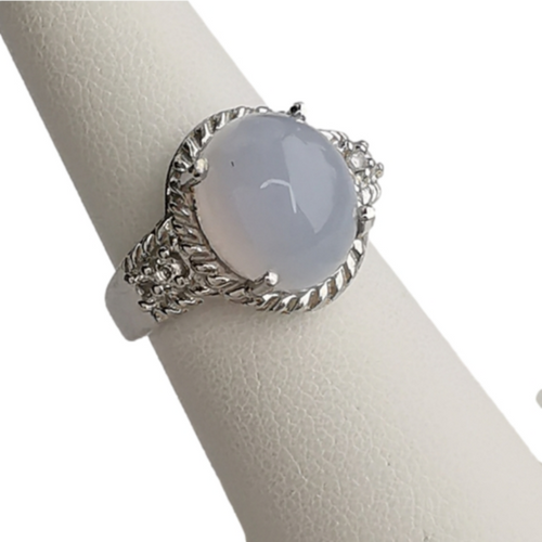 Light Blue Cabochon Chalcedony Diamond Ring