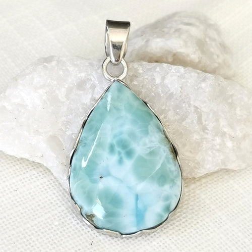 Dominican Teardrop Larimar Pendant in Sterling Silver