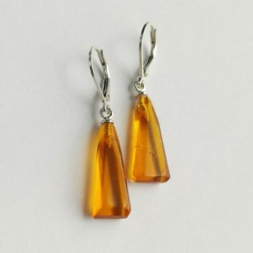 Modernist Baltic  Amber in Sterling Silver Lever Back Earrings