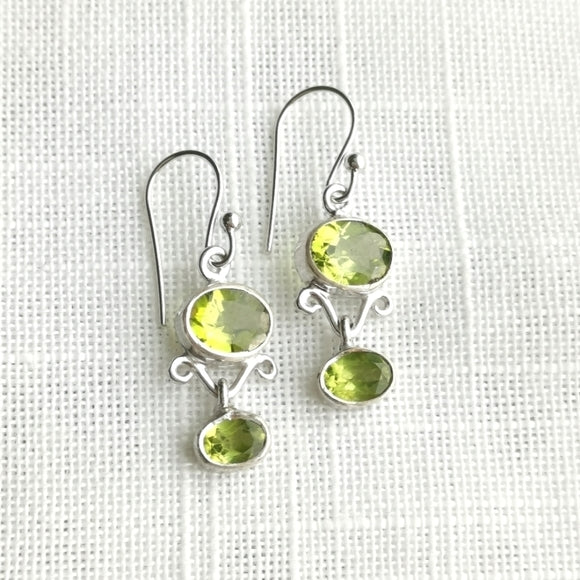 Apple Green Peridot Dangle Drop Earrings in Sterling Silver