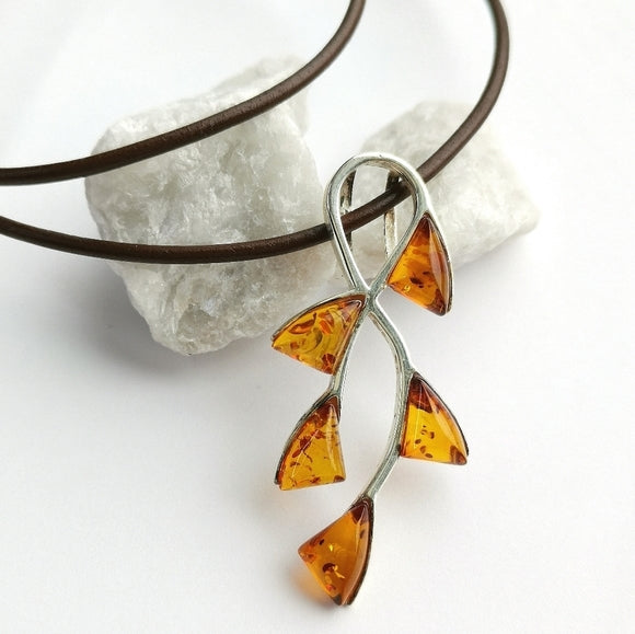 Baltic Amber Modern Branch Pendant Necklace