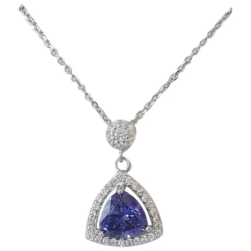 Trillion Sapphire with Halo Pendant Necklace in Sterling Silver