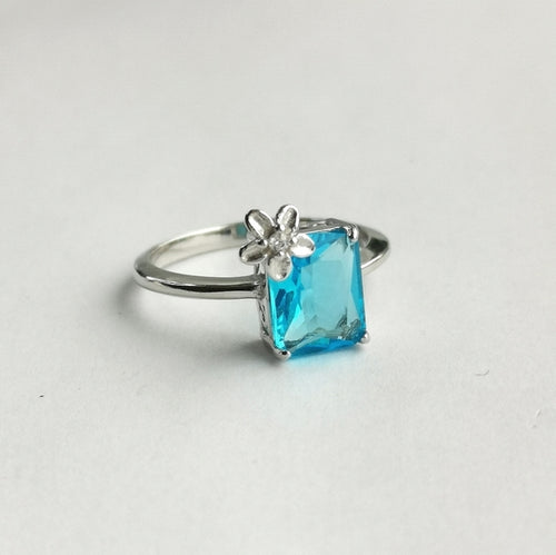 Swiss Blue Topaz and Diamond  Flower Accent Ring