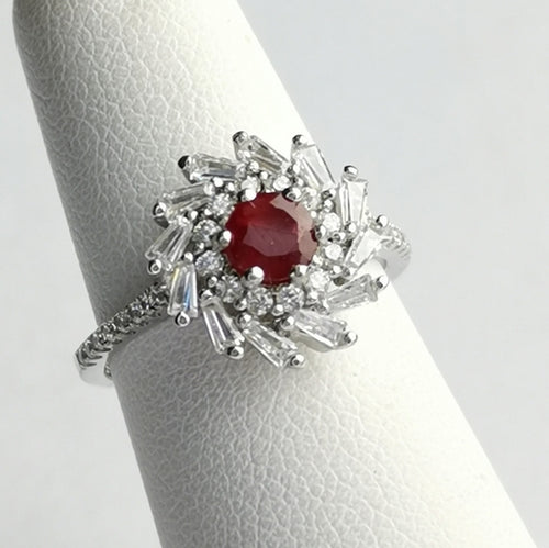 Ruby and White Sapphire Ring in Sterling Silver