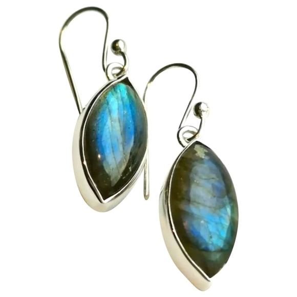 Blue Flash Labradorite Dangle Drop Earrings in Sterling Silver