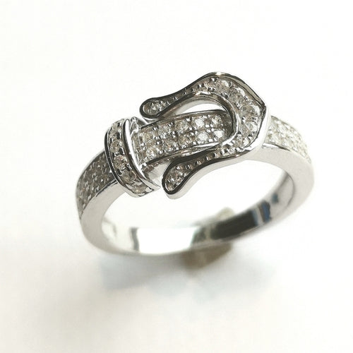 Buckle Ring Pave CZ In Sterling Silver Victorian Revival