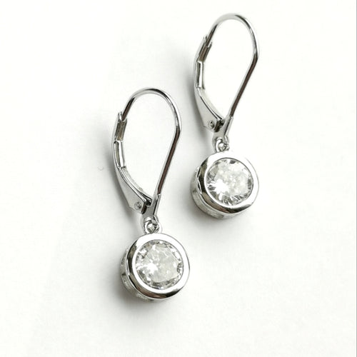 Sterling Silver CZ Dangle Earrings Lever Back