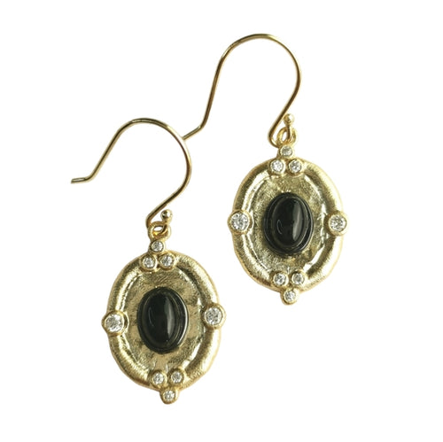 Vintage Black Onyx White Topaz Earrings in gold plated Sterling Silver