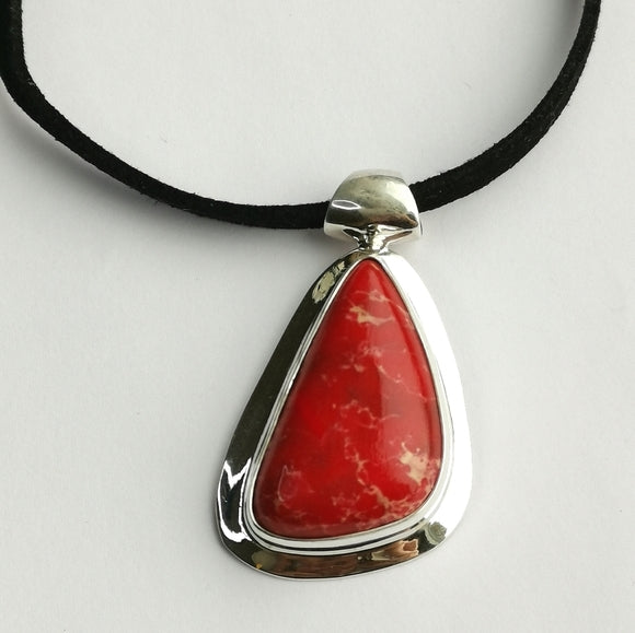 Red Imperial Jasper Pendant  Necklace in Sterling Silver