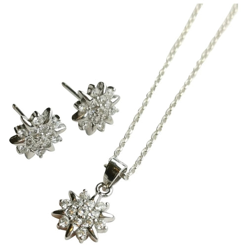 CZ Starburst Necklace Earring Set in Sterling Silver