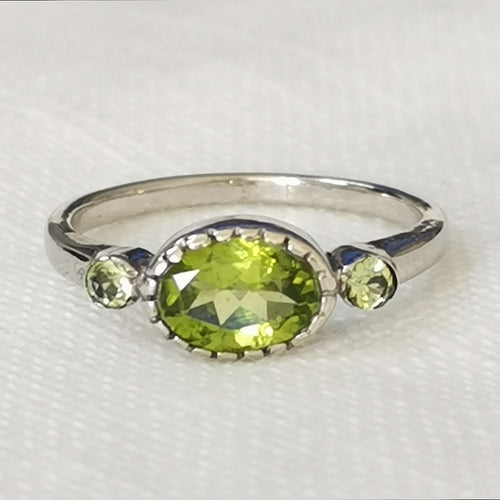 Oval Peridot Gemstone Ring in Sterling Silver