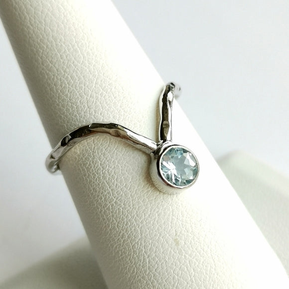 Hammered Sterling Silver Sky Blue Topaz Chevron Ring