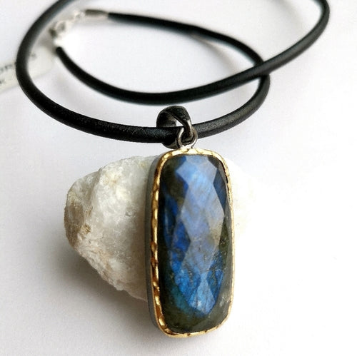 Faceted Labradorite Pendant Necklace in Sterling Silver 14k Gold Vermeil