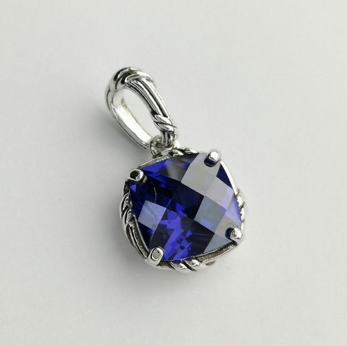 Sapphire Pendant in Sterling Silver Cable Design Setting