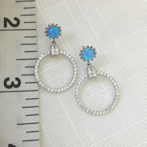 Blue Opal and CZ hoop earrings in Sterling Silver