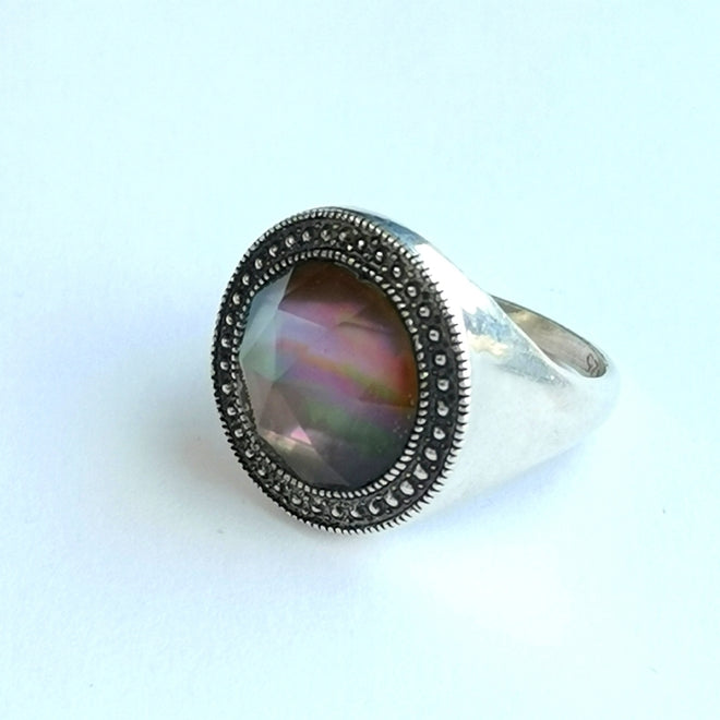 Vintage Labradorite Quartz Ring in Sterling Silver