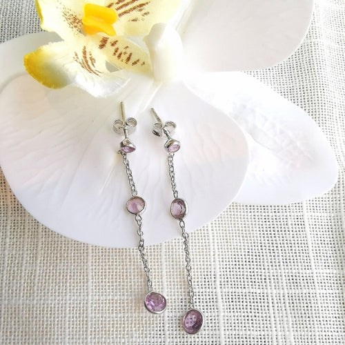 Delicate Amethyst Dangle Earrings in Sterling Silver