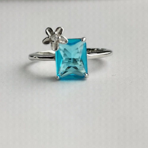 Swiss Blue Topaz and Diamond  Flower Accent Ring