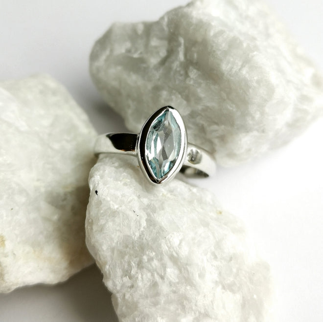 Marquise Cut Blue Topaz Ring in Sterling Silver