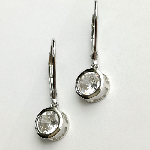 Sterling Silver CZ Dangle Earrings Lever Back